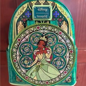 Loungefly Green and Gold Tiana Stained Glass Mini Backpack